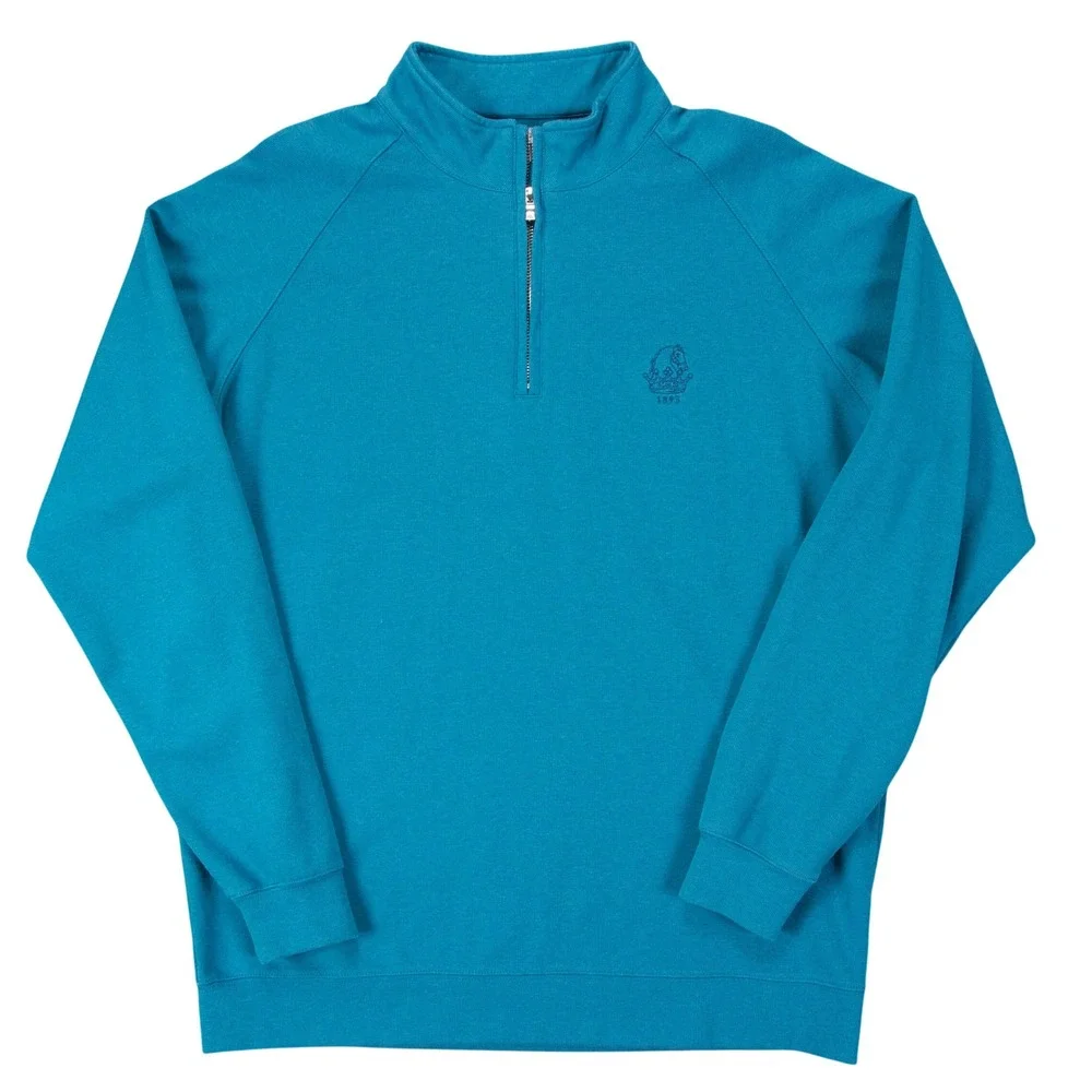 Holderness & Bourne Mens L Teal 1/4 Zip Pullover Tailored Fit Cotton Stretch‎